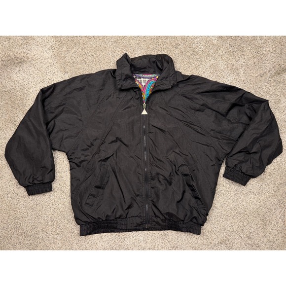 Casual Isle Jackets & Blazers - Casual Isle Reversible Windbreaker Jacket Black Multi Paisley Pockets Vintage Sm
